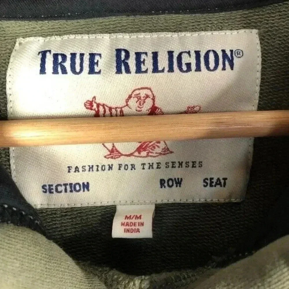 True Religion Green & Black Logo Hooded Sweatshirt M